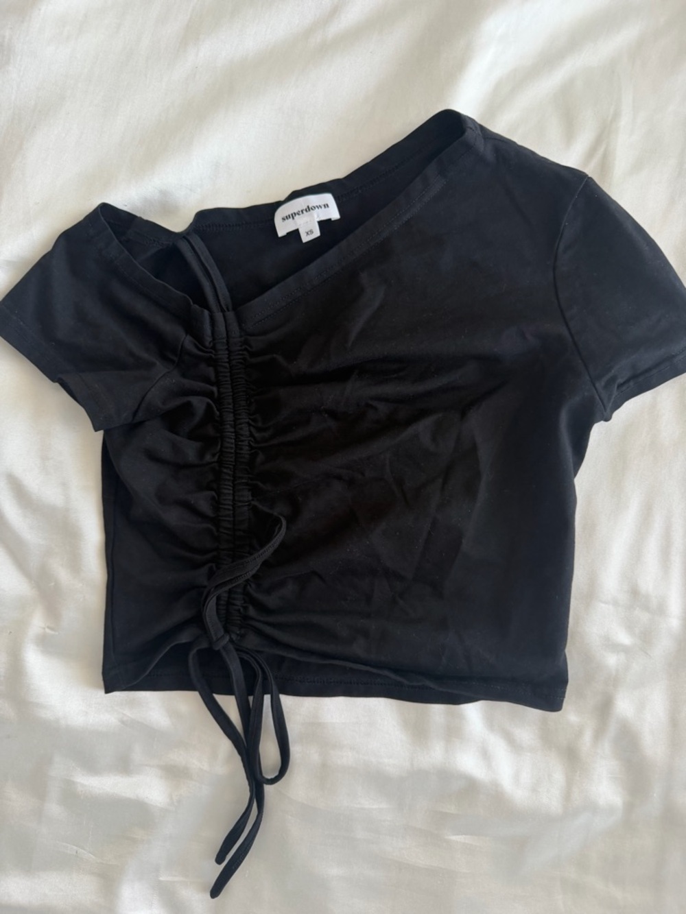 superdown Black Ruched Drawstring Crop Top